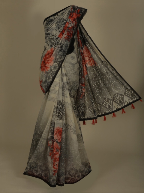 

Pothys Grey & Black Cotton Blend Printed Saree