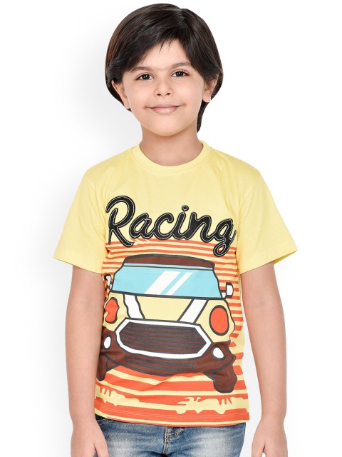 

ORANGE PUMPKKIN Boys Yellow Printed Round Neck T-shirt