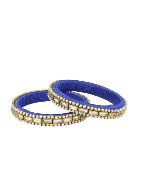

AKSHARA Set Of 2 Blue & White Kundan Studded Handcrafted Silk Thread Bangles