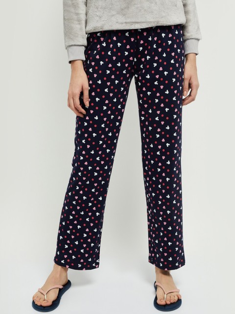 

max Women Navy & White Printed Lounge Pants, Navy blue