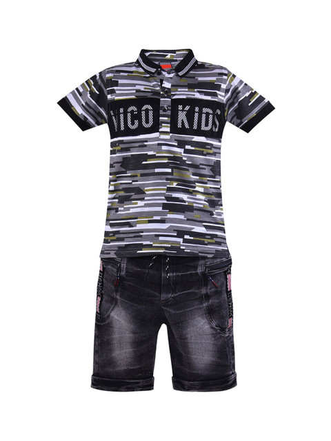 

Wish Karo Boys Grey & Black Printed T-shirt with Shorts