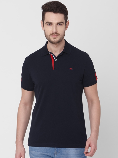 

Mufti Men Navy Blue Solid Polo Collar Pure Cotton T-shirt