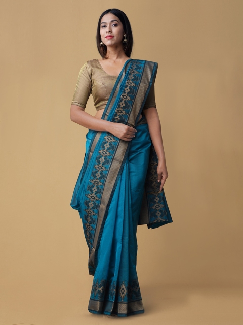 

Unnati Silks Blue Silk Cotton Solid Banarasi Saree