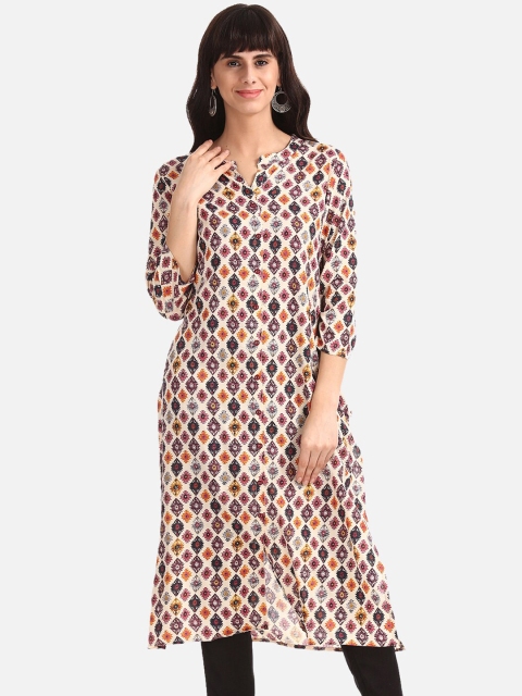 

Karigari Women Beige Printed Straight Kurta