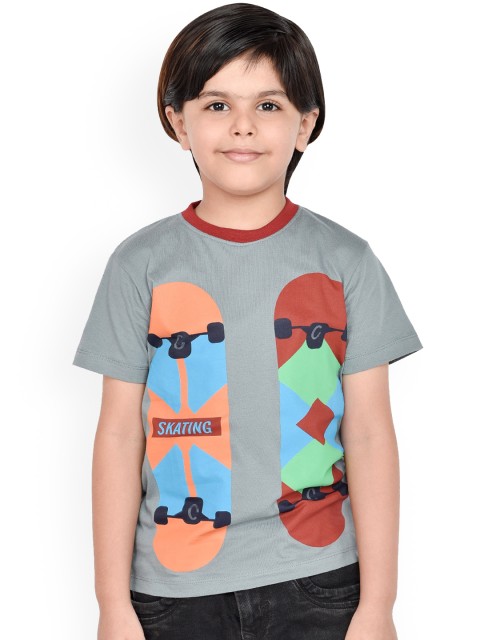 

ORANGE PUMPKKIN Boys Grey Printed Round Neck T-shirt