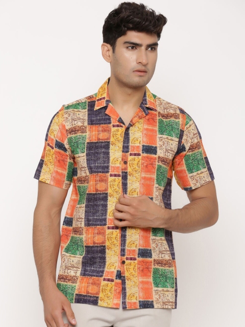 

Tistabene Men Orange & Green Regular Fit Printed Casual Shirt