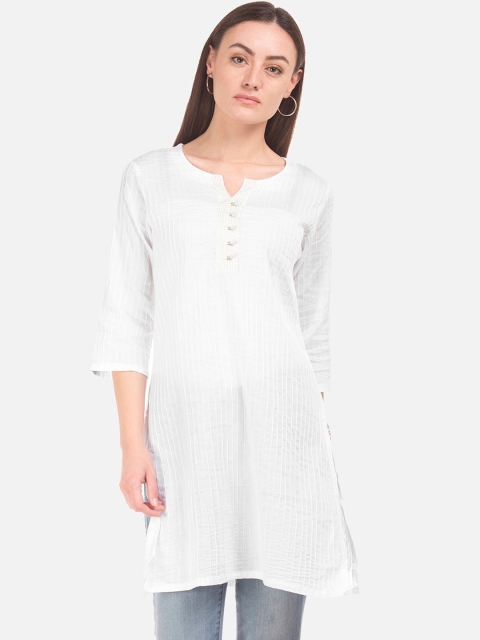 

Karigari Women White Solid Straight Kurta