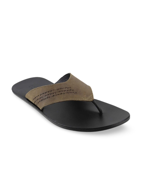 

Metro Men Olive Green Solid Leather Thong Comfort Sandals