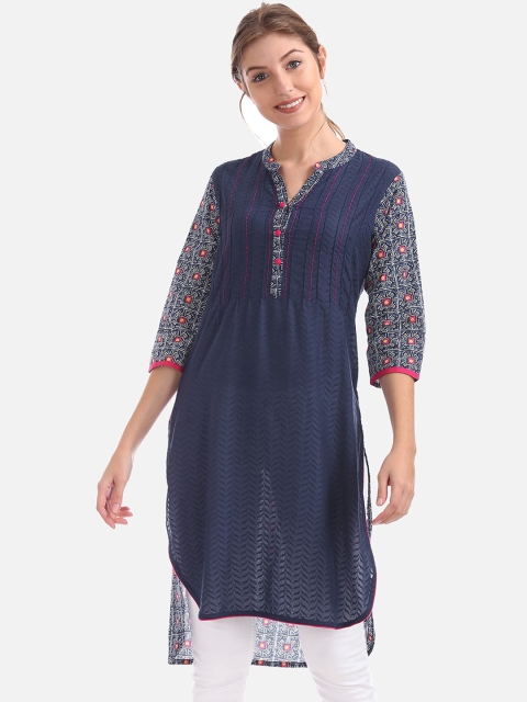 

Karigari Women Navy Blue Printed Straight Kurta