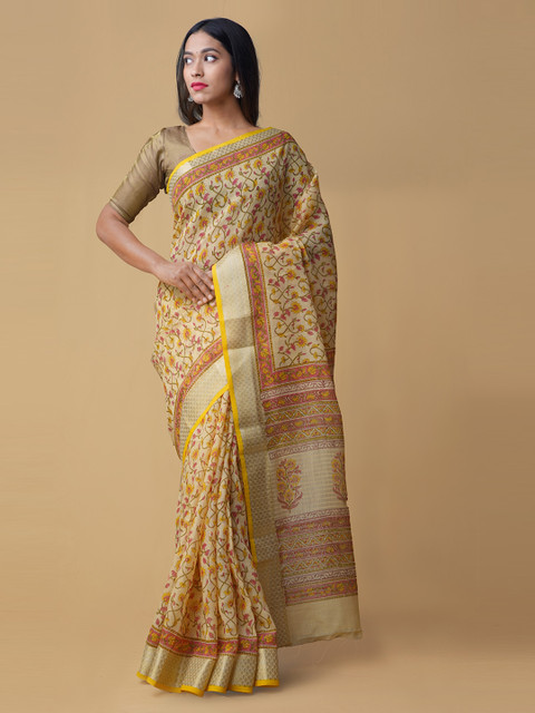 

Unnati Silks Yellow Printed Pure Cotton Saree