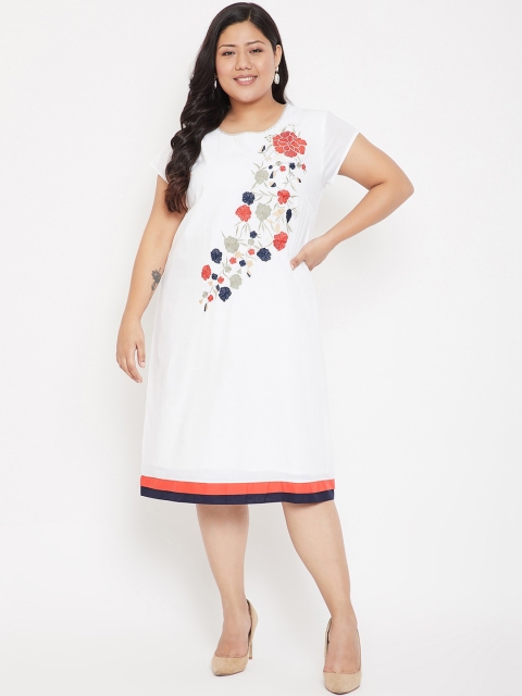 

CHROME & CORAL Women White Solid A-Line Dress
