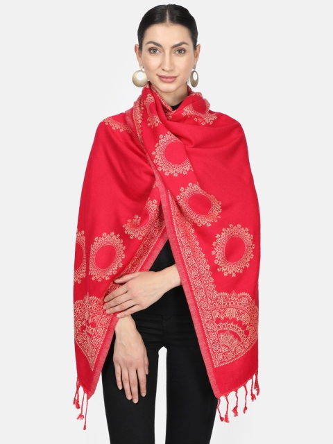Monte Carlo Women Red & Gold-Colored Woven Design Stole