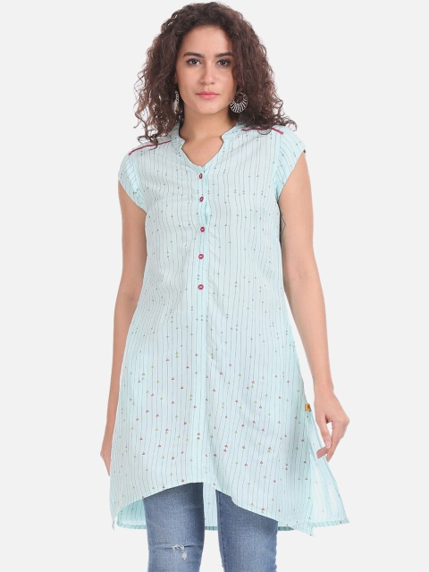 

Karigari Women Blue Striped A-Line Kurta