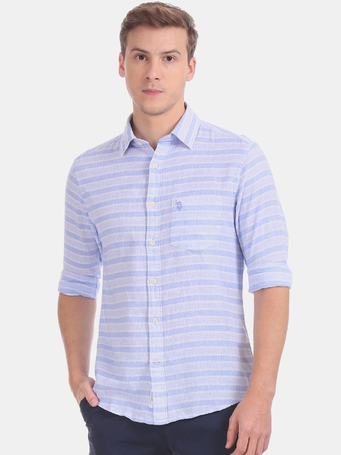 

U.S. Polo Assn. Men Blue Regular Fit Striped Casual Shirt