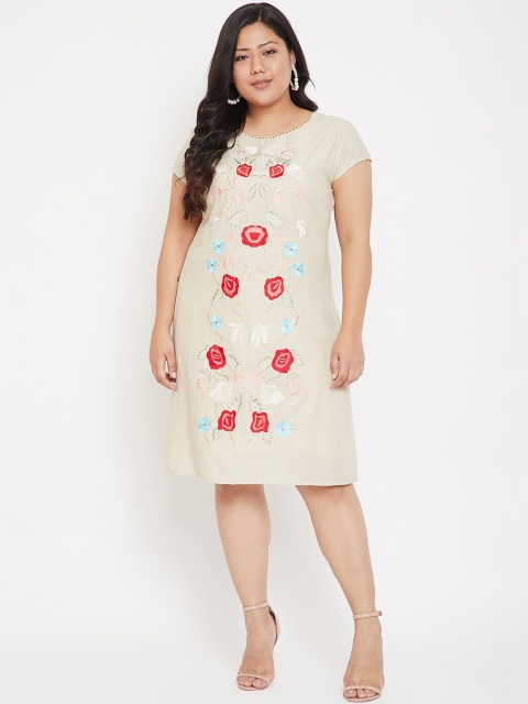 

CHROME & CORAL Women Beige Self Design Sheath Dress