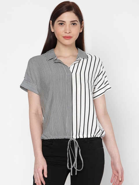 

Deal Jeans Women Black & White Striped Shirt Style Top