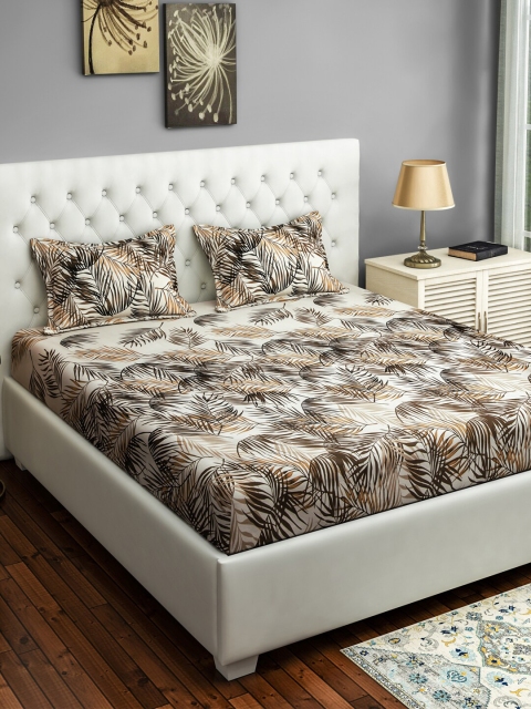 

SWAYAM White & Brown Printed 250 TC Bedsheet with 2 Pillow Covers