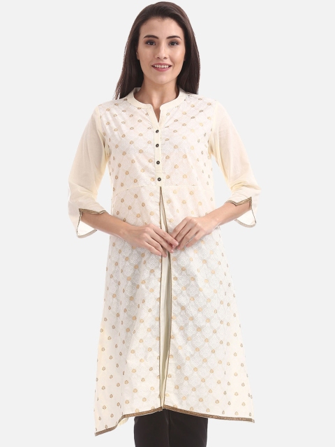 

Karigari Women Cream-Coloured Woven Design A-Line Kurta