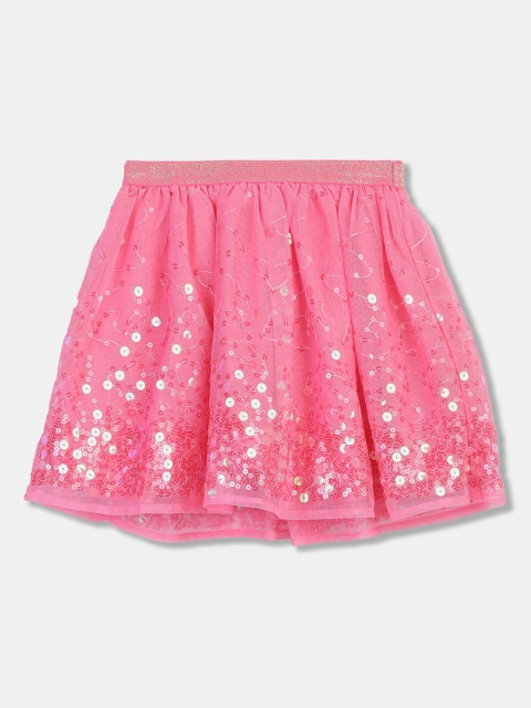 

The Childrens Place Girls Pink Embellished Flared Knee-Length Skirt