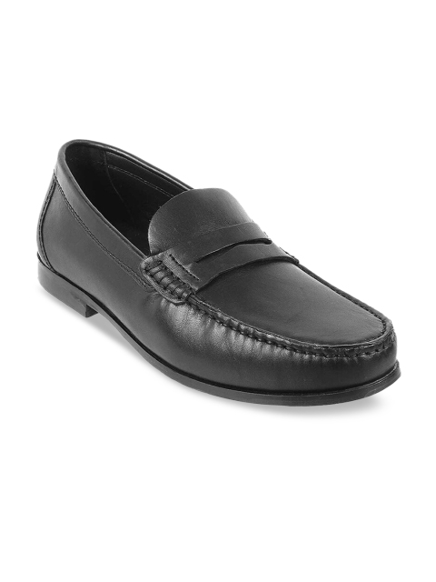 

Metro Men Black Solid Leather Formal Slip-Ons