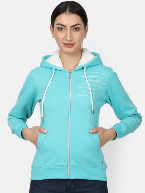 

Monte Carlo Women Sea Green Printed Hooded Sweatshirt