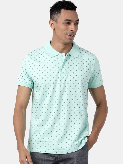 

DERBY JEANS COMMUNITY Men Sea Green Printed Polo Collar T-shirt