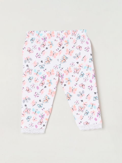 

max Girls White & Pink Printed Leggings