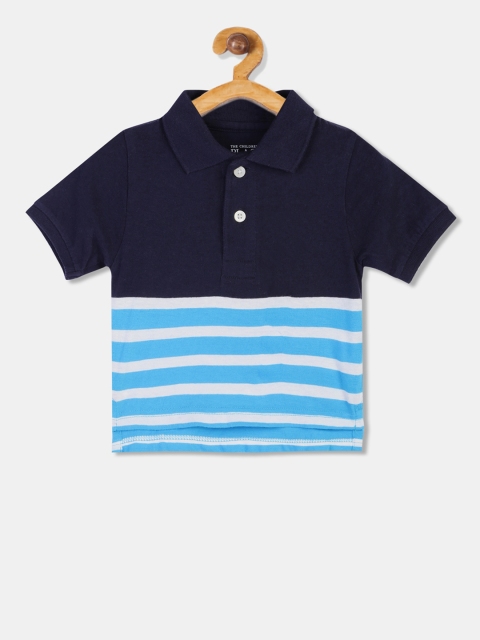 

The Childrens Place Boys Blue Striped Polo Collar Cotton T-shirt