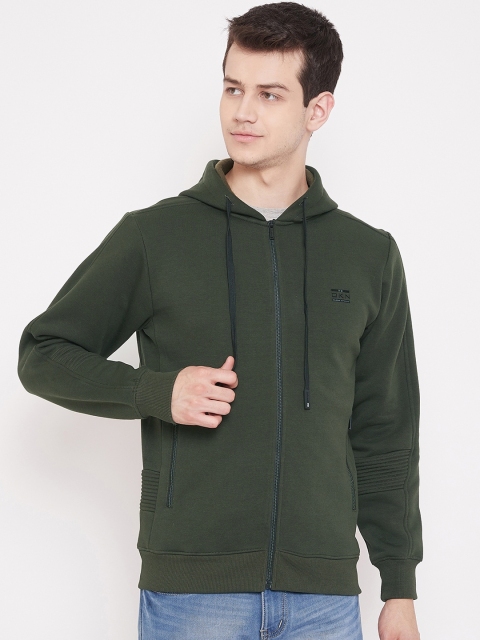 

Okane Men Olive Green Solid Hooded Sweatshirt