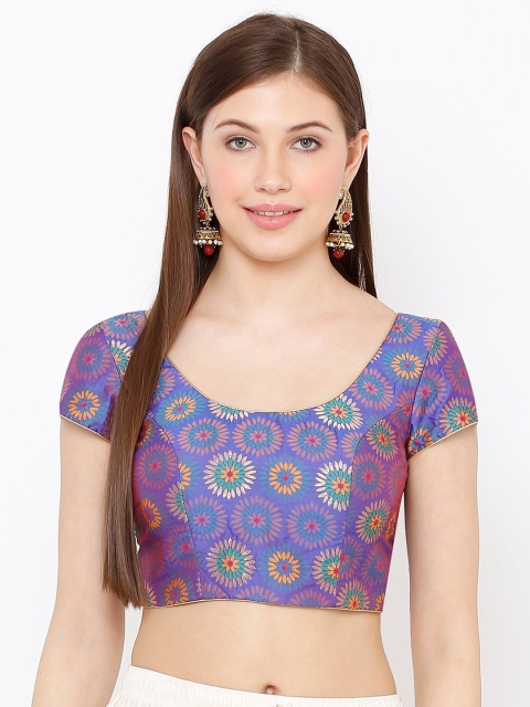 

SALWAR STUDIO Women Purple & Yellow Woven-Design Readymade Padded Saree Blouse