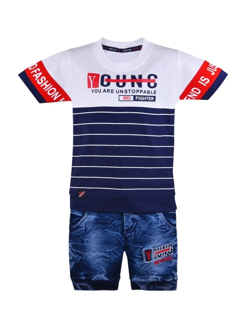 Wish Karo Boys Blue & White Striped T-shirt with Shorts
