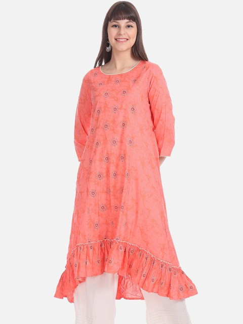 

Karigari Women Coral Pink Woven Design Anarkali Kurta