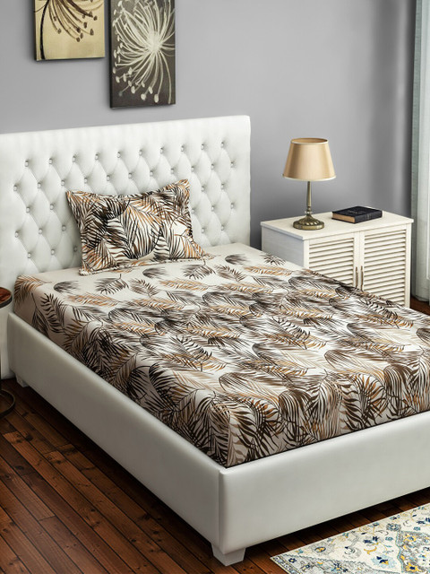 

SWAYAM Beige & Brown Floral 250 TC Cotton 1 Single Bedsheet With 1 Pillow Cover
