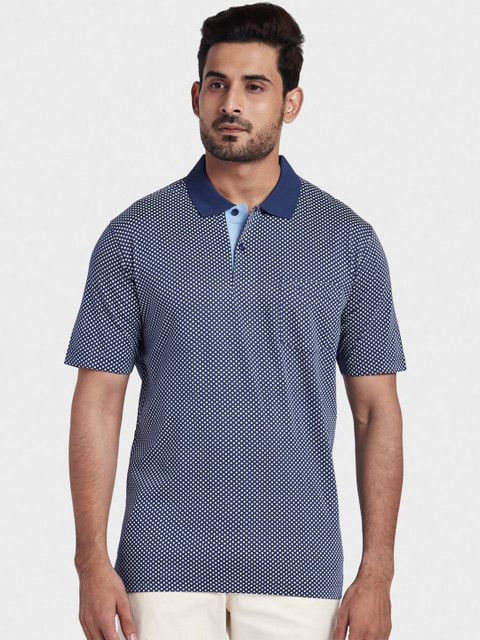 

ColorPlus Men Blue Self Design Polo Collar T-shirt