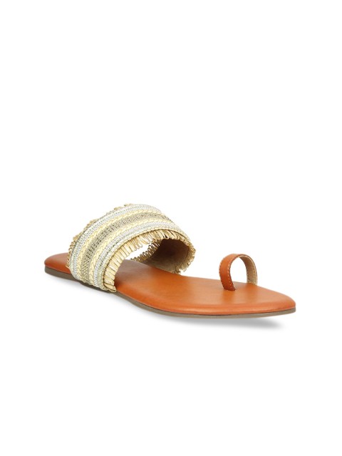 

Inc 5 Women Gold-Toned Woven Design One Toe Flats