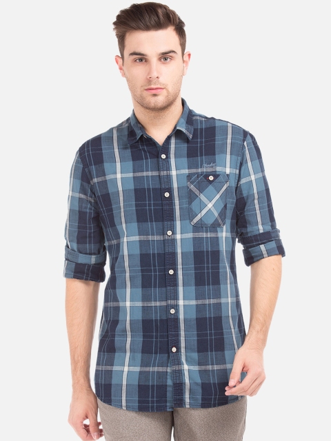 

Cherokee Men Navy Blue Slim Fit Checked Casual Shirt