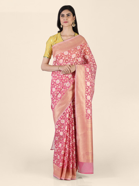 

Shruti and Mangaaysh Pink Silk Blend Woven Design Banarasi Saree