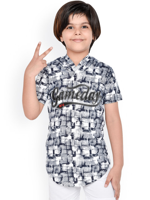 

ORANGE PUMPKKIN Boys Off-White & Black Printed Hood T-shirt