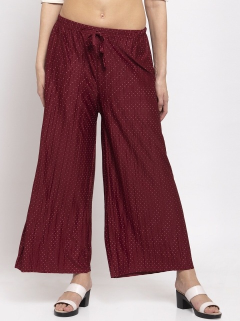 

NEUDIS Women Maroon Polka-Dot Printed Flared Wide Leg Printed Palazzo