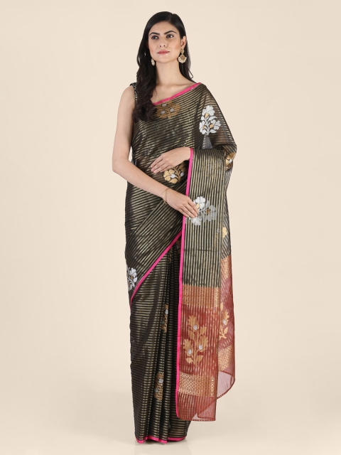 

Shruti and Mangaaysh Black Tissue Striped Banarasi Saree