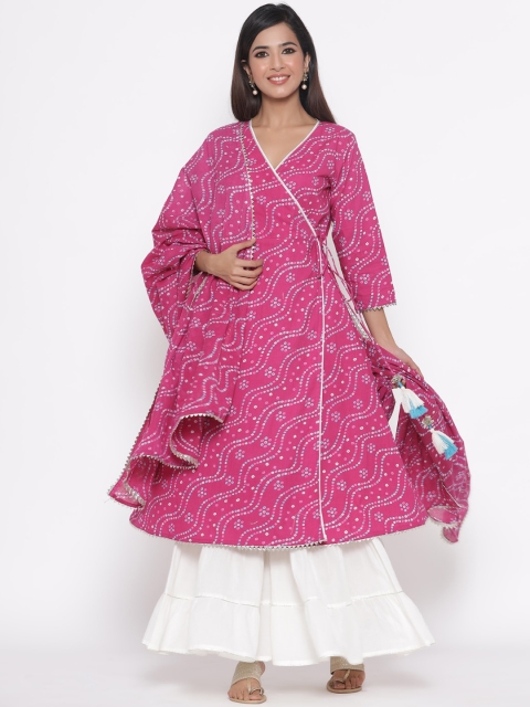

Silai Bunai Women Pink & White Printed Kurta with Palazzos & Dupatta