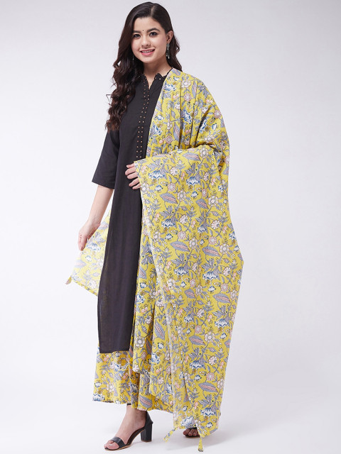 

InWeave Women Black & Yellow Solid Kurta with Palazzos & Dupatta