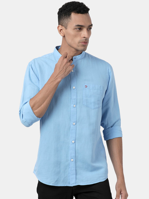 

DERBY JEANS COMMUNITY Men Blue Slim Fit Solid Casual Shirt