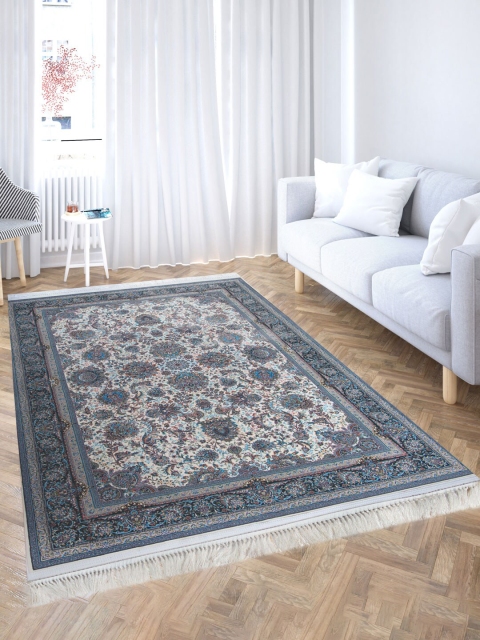 

Tistabene Blue & Cream Ethnic Motifs Printed Silk Anti-Skid Carpet