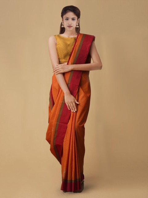 

Unnati Silks Orange Solid Pure Kanchi Cotton Saree