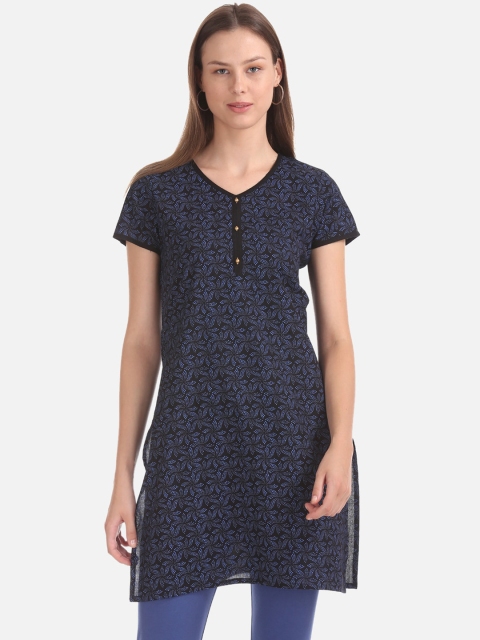 

Karigari Women Black & Blue Printed A-Line Kurta