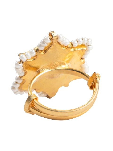 

MORKANTH JEWELLERY Gold-Plated White Kundan Studded Handcrafted Finger Ring
