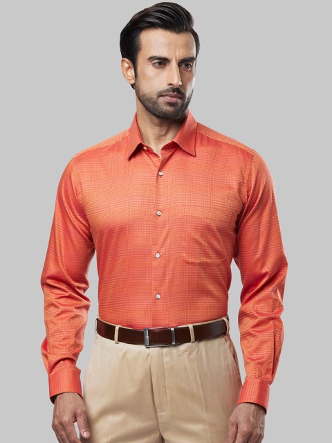 

Raymond Men Orange Regular Fit Checked Casual Shirt