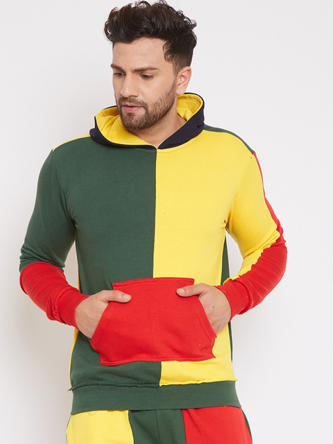 

FUGAZEE Men Red & Yellow Colourblocked Hooded Sweatshirt