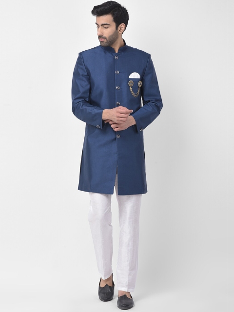 SG RAJASAHAB Men Blue & White Solid Sherwani Set